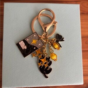 Handmade Tarot Black Cat Gold and Black Key Chain & Bag Charm